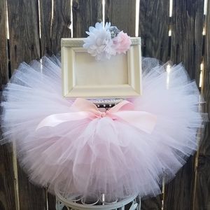 Pink white grey Tutu skirt set size 12months